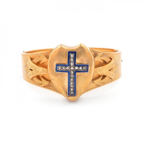 Victorian Faith, Hope, & Love Locket Cuff Bracelet