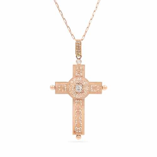 Victorian 0.75 Carat Old Mine Cut Diamond Ornate Cross Pendant Necklace