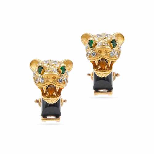 Vintage Diamond & Onyx Panther Earrings