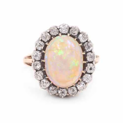 Victorian Opal & Old European Cut Diamond Cluster Ring