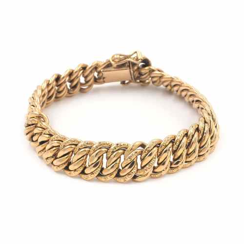 Victorian Ornate Double Curb Link Gold Chain Bracelet