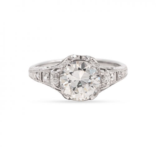 Art Deco 1.61 Carat Transitional Cut Diamond Engagement Ring