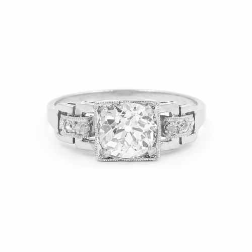 French Art Deco 1.52 Carat Old European Cut Diamond Engagement Ring