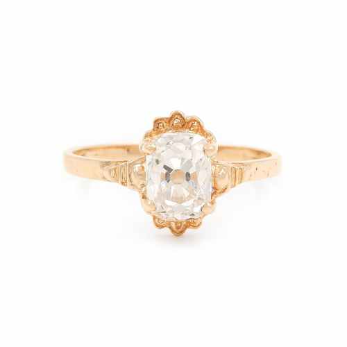 Victorian 1.37 Carat Old Mine Cut Diamond Solitaire Engagement Ring