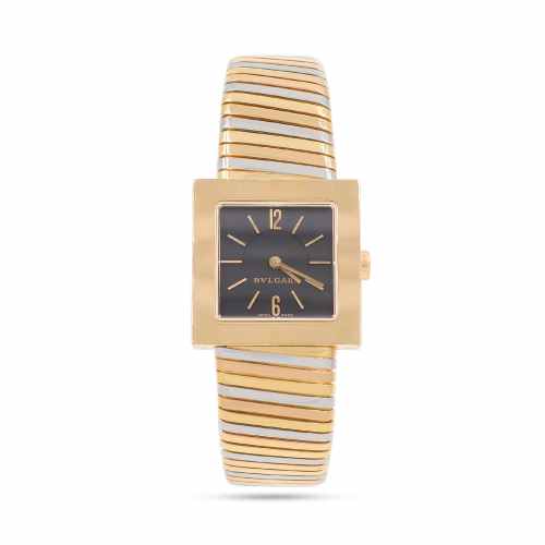 Vintage 'Quadrato' Tri-Color Gold Tubogas Watch Bracelet by Bulgari