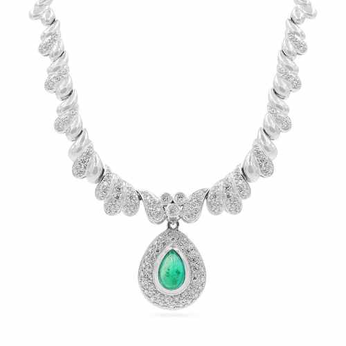 Vintage 2.37 Ctw. Diamond & 3.04 Ct. Emerald Pendant Necklace