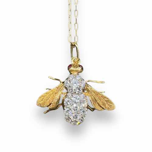 Vintage Diamond Bee Pendant Necklace by H. Rosenthal